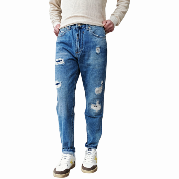 Jeans uomo GIANNI LUPO mod. Cooper Carrot fit dritto lavaggio used con rotture