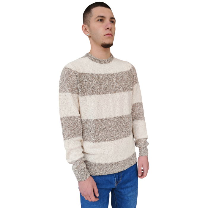 Maglia uomo BERNA girocollo tema a fasce misto cotone organico effetto bouclè