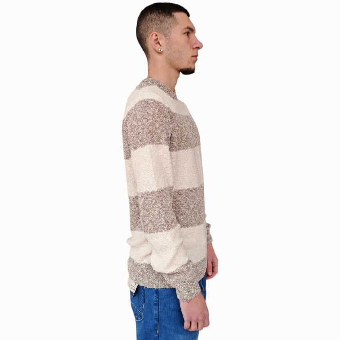 Maglia uomo BERNA girocollo tema a fasce misto cotone organico effetto bouclè