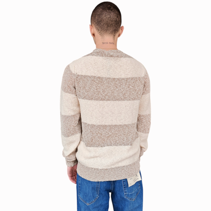 Maglia uomo BERNA girocollo tema a fasce misto cotone organico effetto bouclè