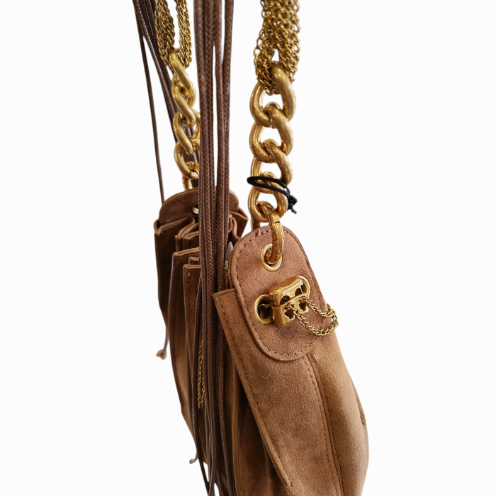 Borsa donna NALI' mod. a spalla Evissa small scamosciata cinghia catena e frange