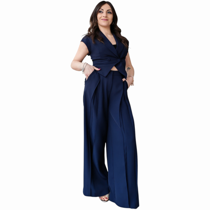 Completo donna IMPERIAL gilet doppiopetto smanicato pantalone palazzo con pinces