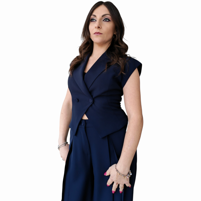 Completo donna IMPERIAL gilet doppiopetto smanicato pantalone palazzo con pinces