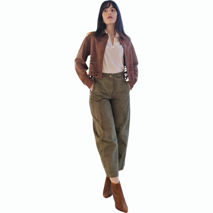 Pantalone donna SAIPH 100% cotone modello Balloon tasche anteriori a taglio