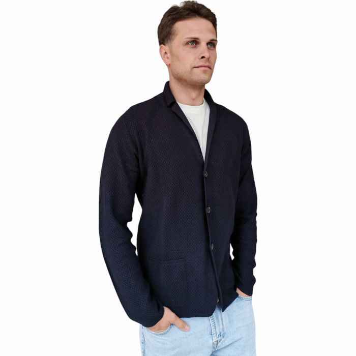 Cardigan uomo BERNA 100% cotone lavorazione a rielievo scollo a V