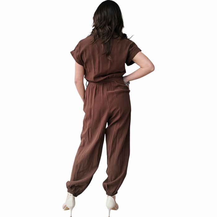 Tuta donna SAIPH casual misto viscosa manica corta bottoni elastico caviglia