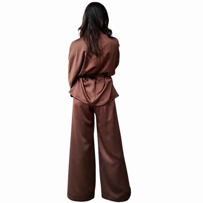 Tailleur donna IMPERIAL effetto raso blazer doppiopetto con cintura pantalone gamba ampia