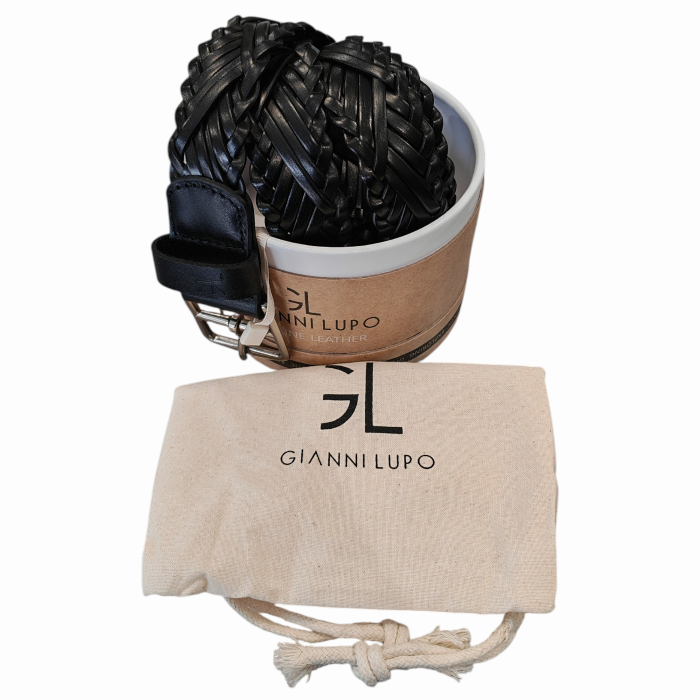 Cintura uomo GIANNI LUPO in vera pelle intrecciata con cofanetto