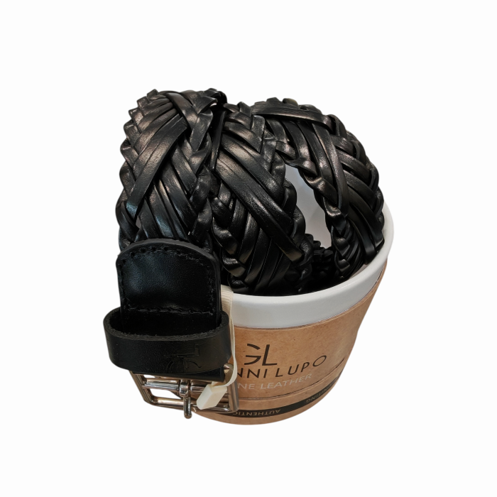 Cintura uomo GIANNI LUPO in vera pelle intrecciata con cofanetto