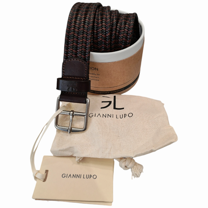 Cintura uomo GIANNI LUPO in vera pelle ad intreccio bicolore con cofanetto
