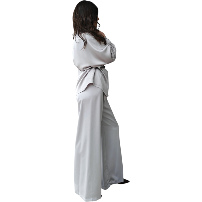 Tailleur donna IMPERIAL effetto raso blazer doppiopetto con cintura pantalone gamba ampia