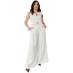 Completo donna IMPERIAL gilet con spilla fiore pantalone ampio pinces e cintura