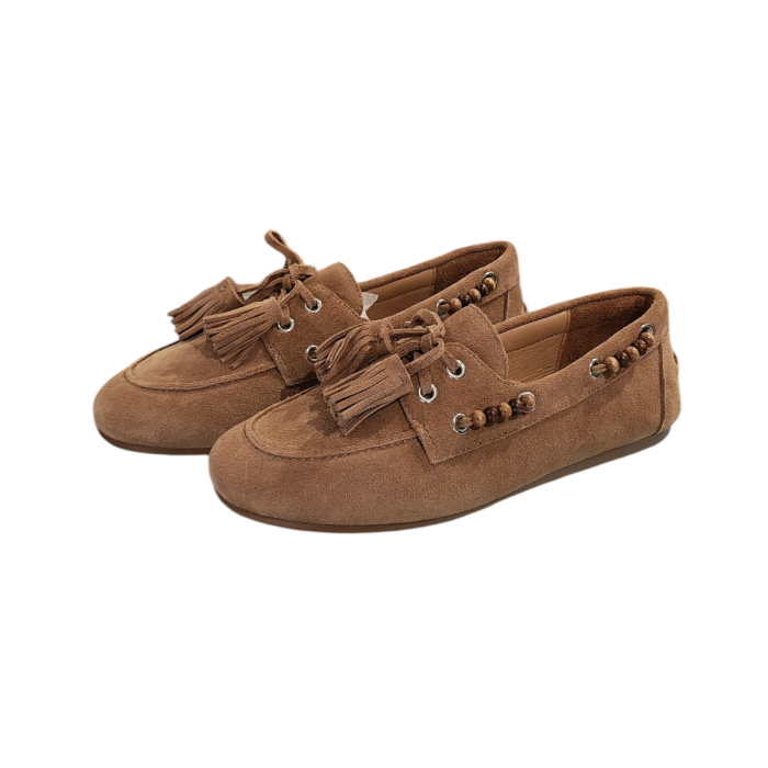 Scarpa donna OVYE' mocassino in camoscio con nappine e perline