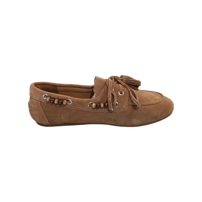 Scarpa donna OVYE' mocassino in camoscio con nappine e perline