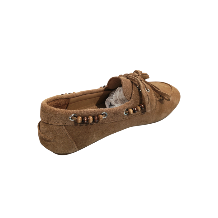 Scarpa donna OVYE' mocassino in camoscio con nappine e perline