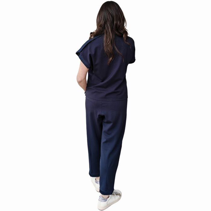 Completo donna IMPERIAL maglia con spalle strutturate pantalone cropped con cintura dettagli raso