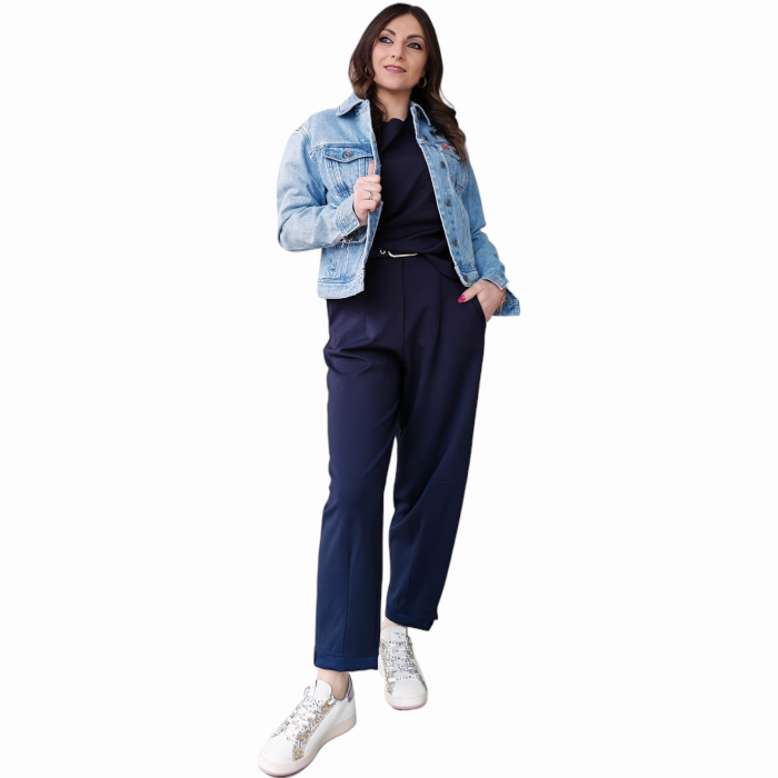 Completo donna IMPERIAL maglia con spalle strutturate pantalone cropped con cintura dettagli raso