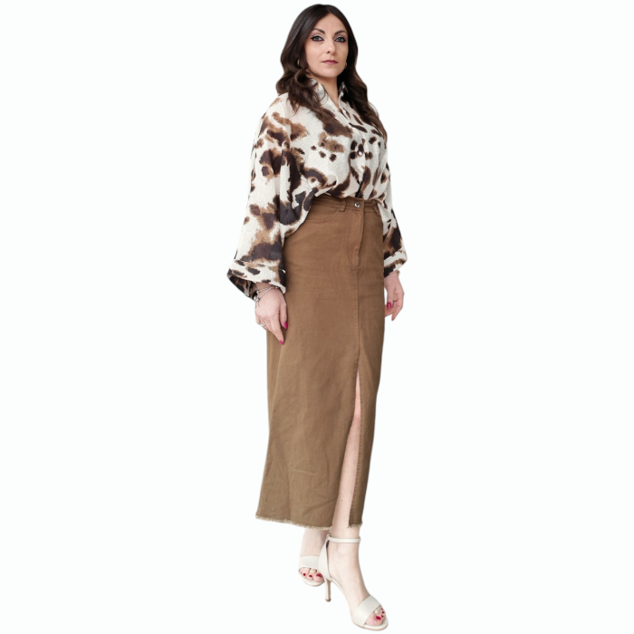 Gonna donna SAIPH lunga 100% cotone con spacco anteriore e orlo sfilacciato