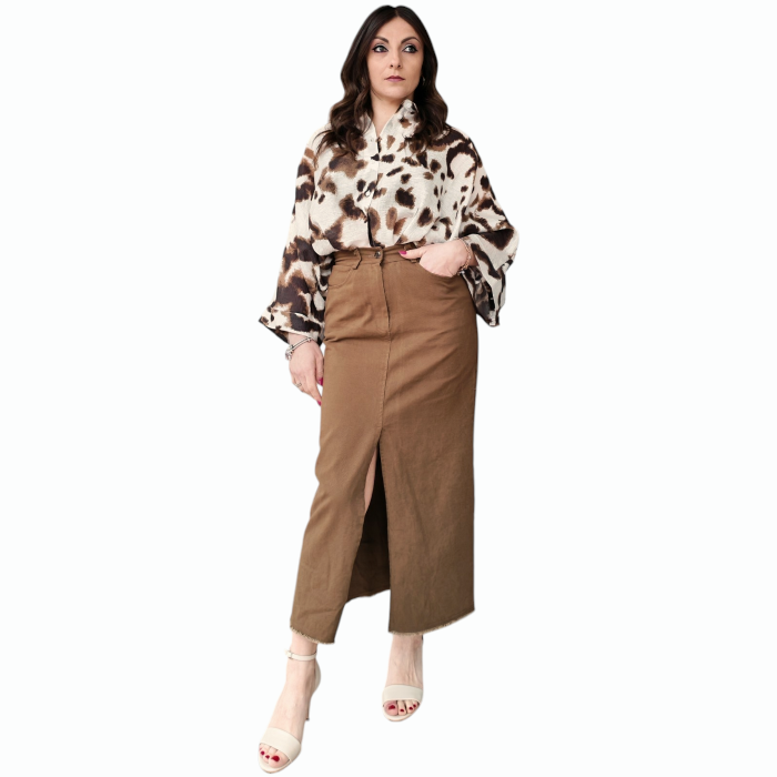 Gonna donna SAIPH lunga 100% cotone con spacco anteriore e orlo sfilacciato