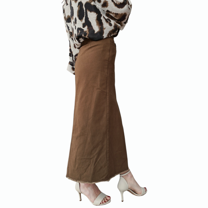 Gonna donna SAIPH lunga 100% cotone con spacco anteriore e orlo sfilacciato