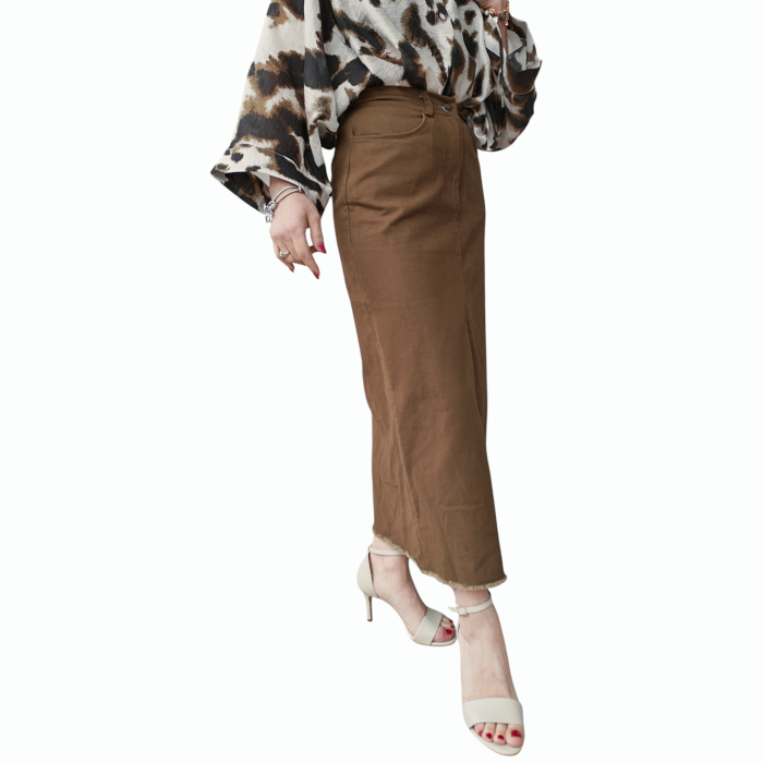 Gonna donna SAIPH lunga 100% cotone con spacco anteriore e orlo sfilacciato