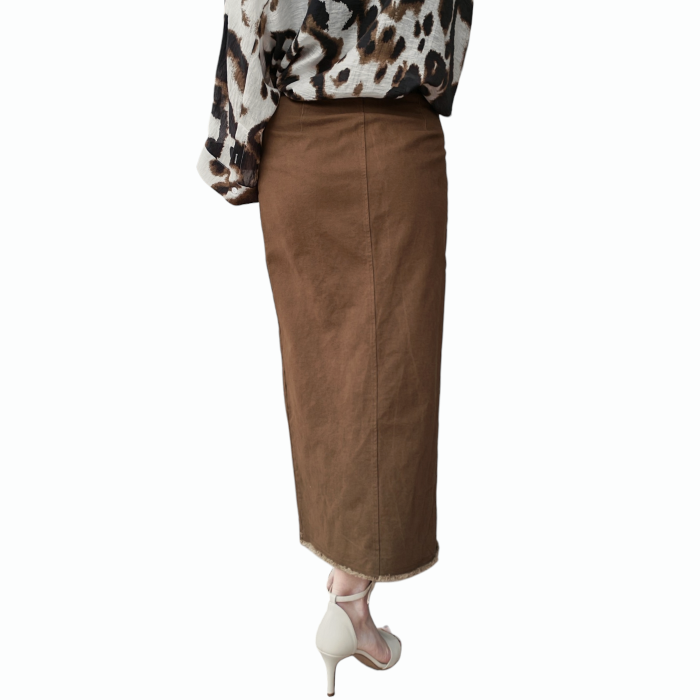 Gonna donna SAIPH lunga 100% cotone con spacco anteriore e orlo sfilacciato