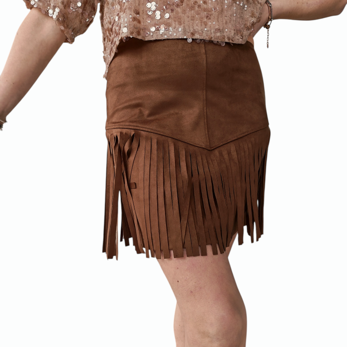 Gonna SAIPH corta scamosciata con frange