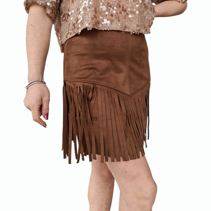 Gonna SAIPH corta scamosciata con frange