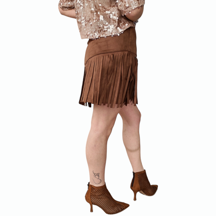 Gonna SAIPH corta scamosciata con frange