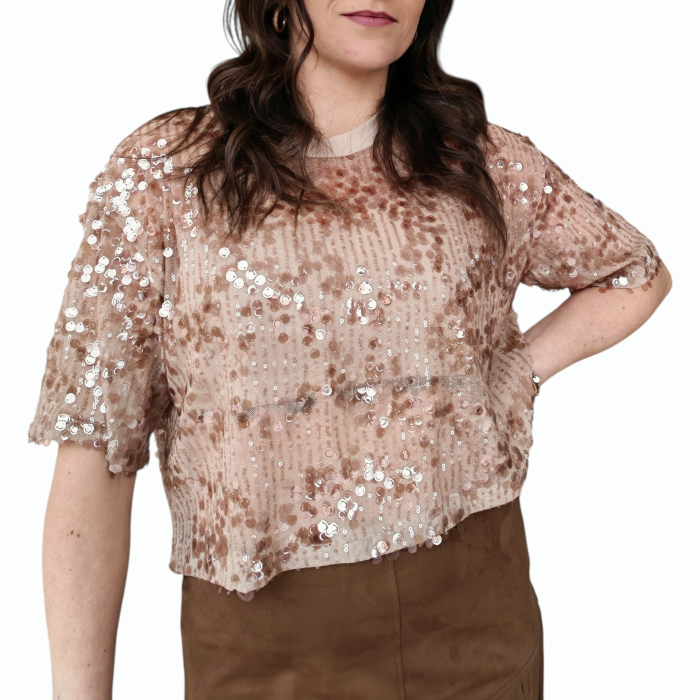 T-shirt donna IMPERIAL girocollo manica corta con paillettes e top