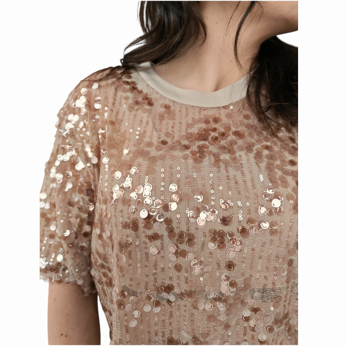 T-shirt donna IMPERIAL girocollo manica corta con paillettes e top