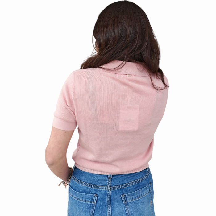 Polo donna GIANNI LUPO misto lino crop manica corta colletto a V senza bottoni