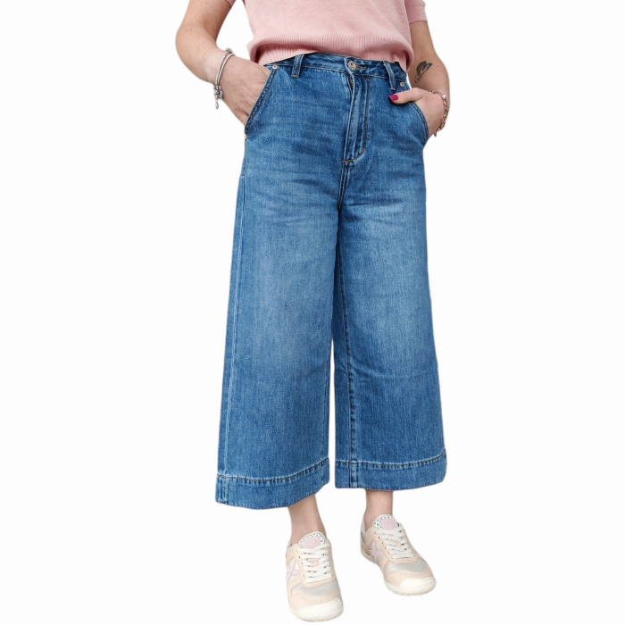 Jeans donna GIANNI LUPO coco wide cropped medium wash gamba ampia 