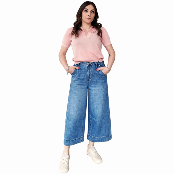 Jeans donna GIANNI LUPO coco wide cropped medium wash gamba ampia 
