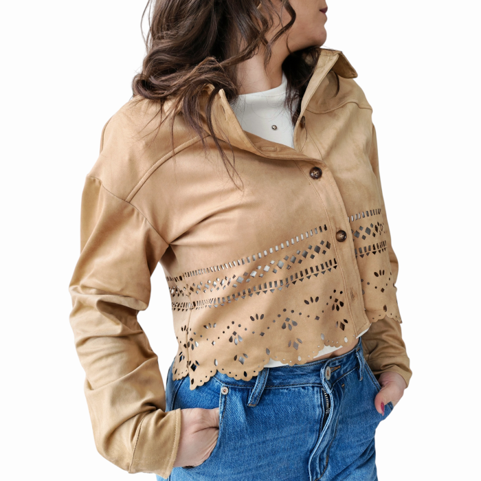 Giacca donna GIANNI LUPO in suede con rintagli collo camicia e bottoni