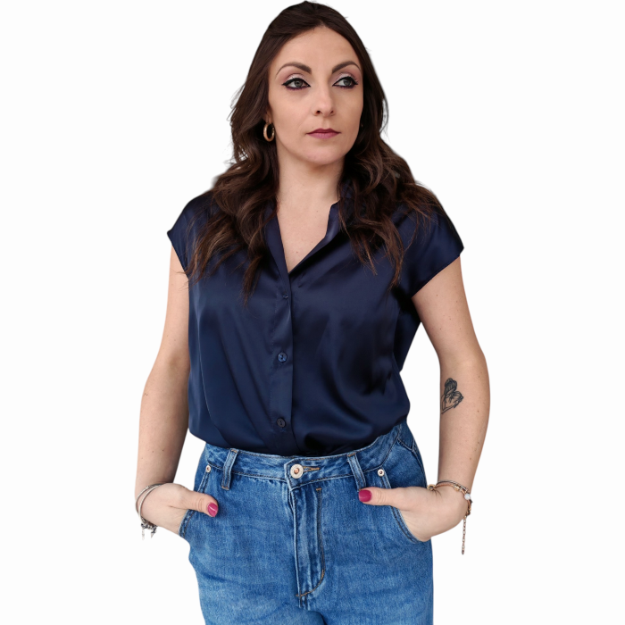 Camicia donna IMPERIAL in raso smanicata collo classico scollo a V