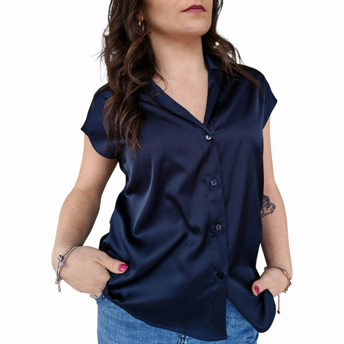 Camicia donna IMPERIAL in raso smanicata collo classico scollo a V