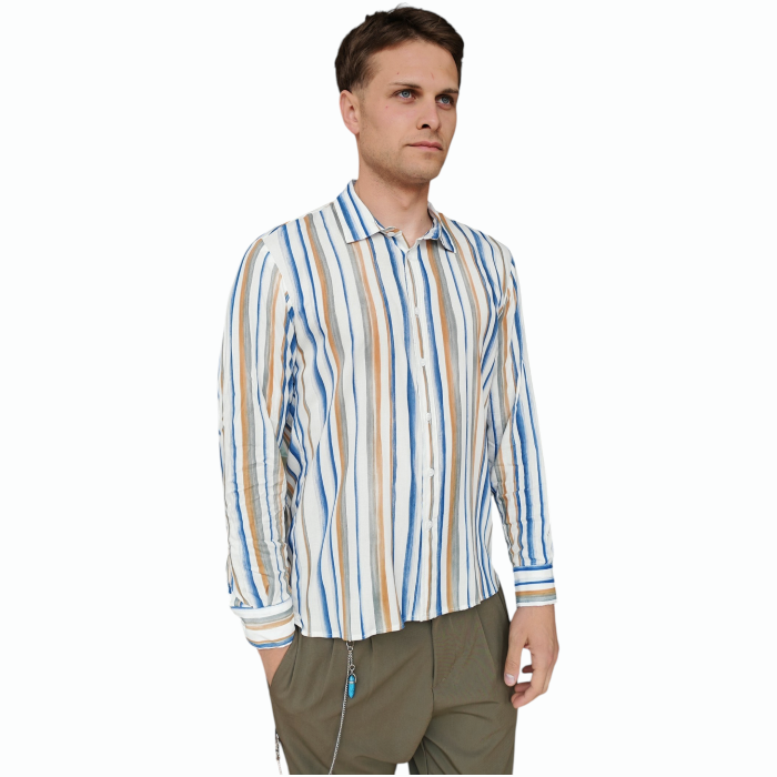Camicia uomo IMPERIAL 100% viscosa fantasia a righe collo classico