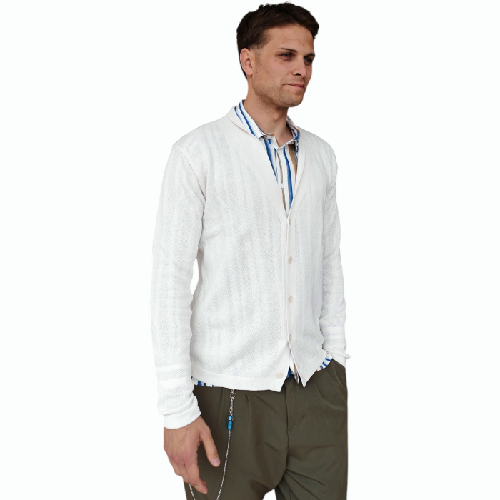 Cardigan uomo BERNA misto cotone lavorazione punto riso scollo a V