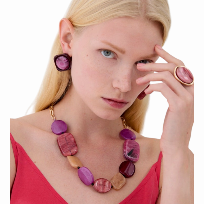 Collana donna NALI' girocollo pietre irregolari in resina e catenina dorata