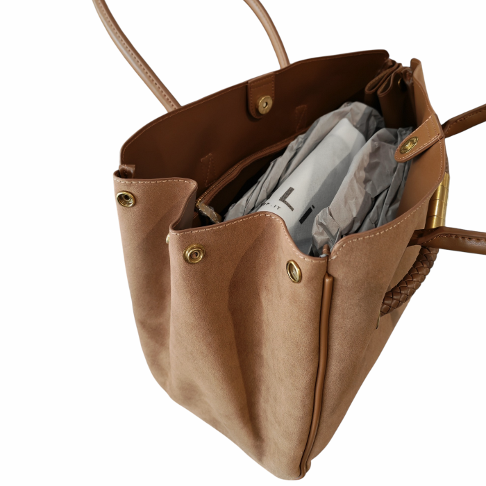 Borsa donna NALI' modello Oxford a spalla scamosciata dettagli ecopelle laterale allargabile