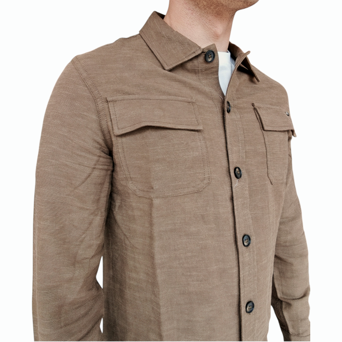 Overshirt uomo GIANNI LUPO in misto fibra vegetale (ramie) con tasche frontali