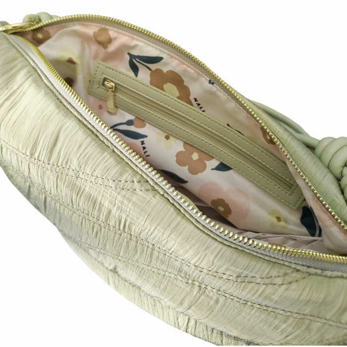 Borsa donna NALI' a spalla mod. Holly mezza luna in tessuto effetto seta con impunture