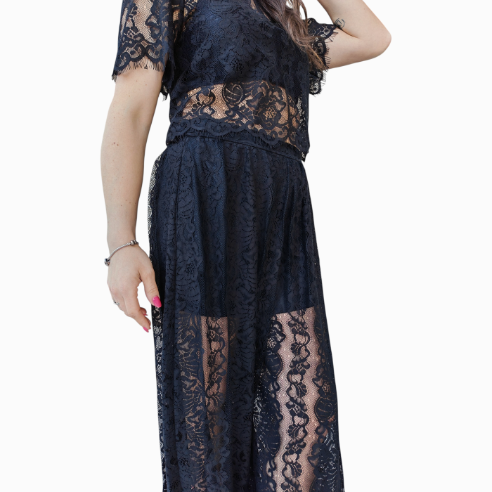 Completo donna IMPERIAL misto cotone in pizzo top corto pantalone palazzo base elastica