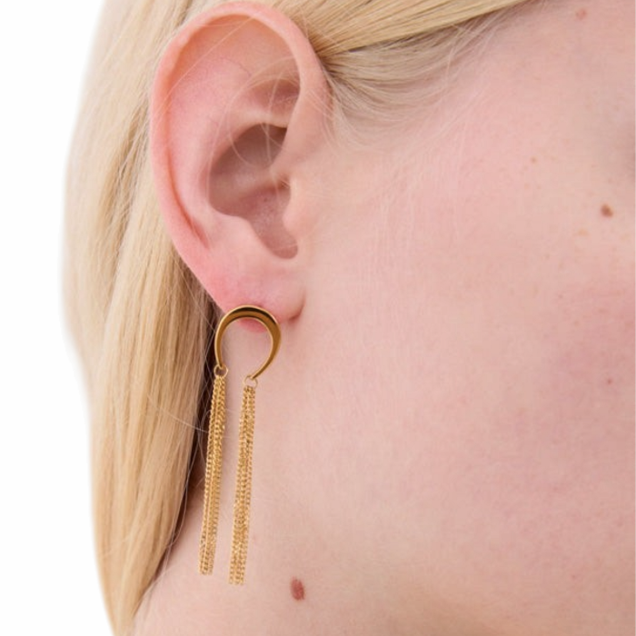 Orecchini donna NALI' mezzaluna con pendente multifilo in acciaio inox