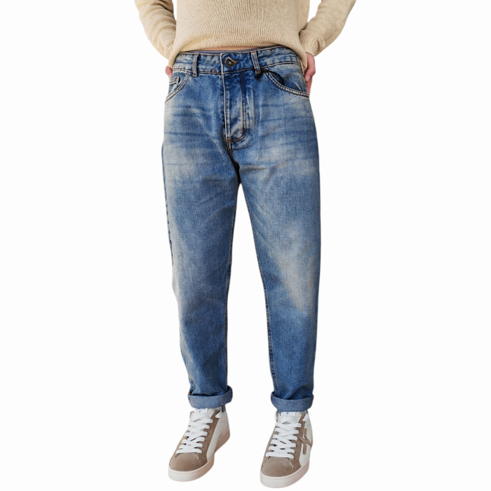 Jeans uomo IMPERIAL cropped baggy fit 100% cotone lavaggio used