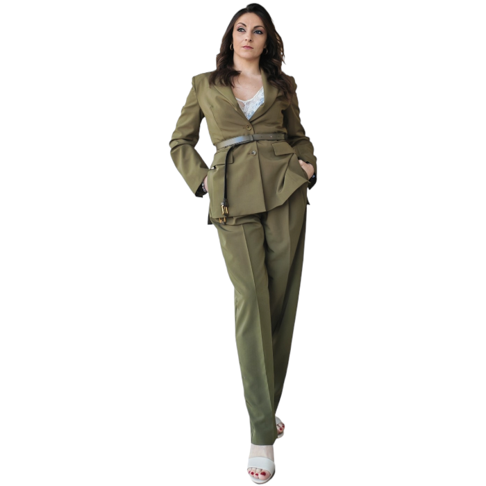 Tailleur donna IMPERIAL blazer monopetto pantalone palazzo doppia cintura