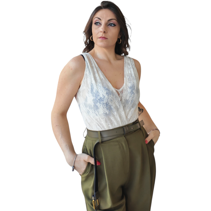 Tailleur donna IMPERIAL blazer monopetto pantalone palazzo doppia cintura