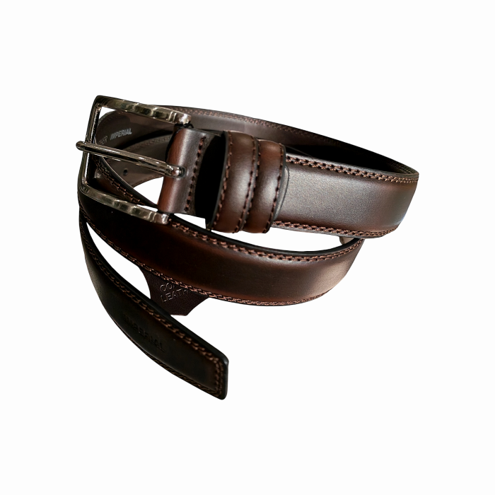 Cintura uomo IMPERIAL in vera pelle liscia cuciture a vista e fibbia in acciaio