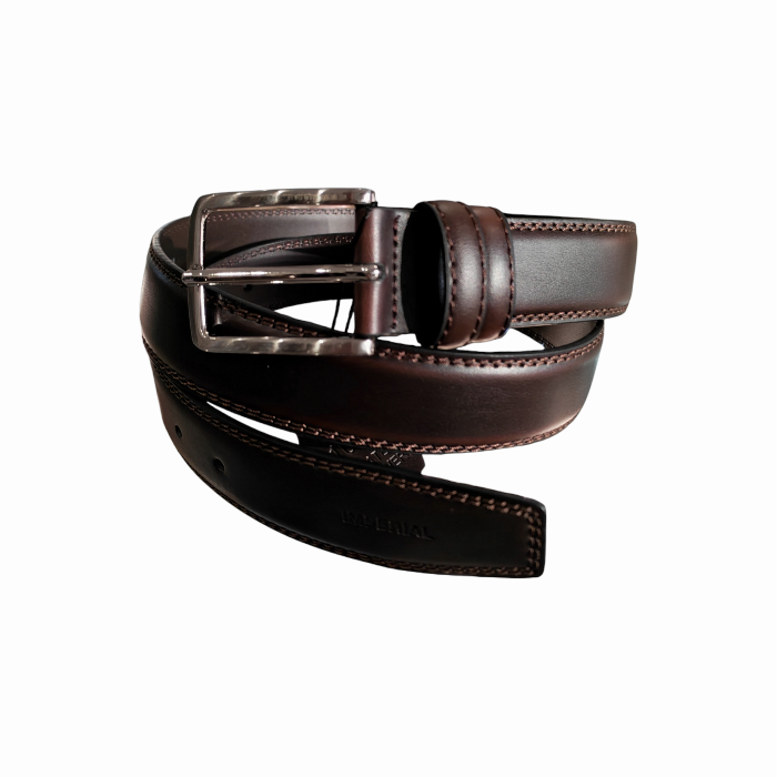 Cintura uomo IMPERIAL in vera pelle liscia cuciture a vista e fibbia in acciaio